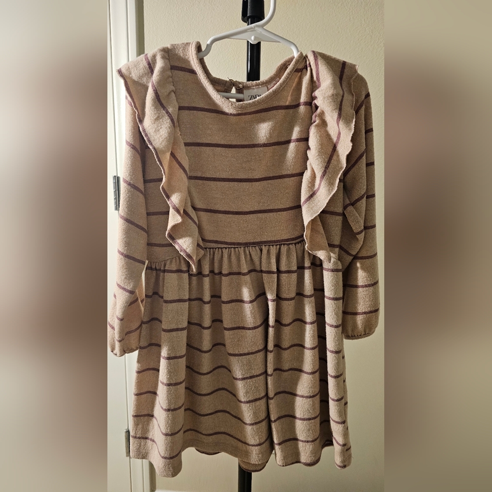 Zara Beige and Brown Striped Dress